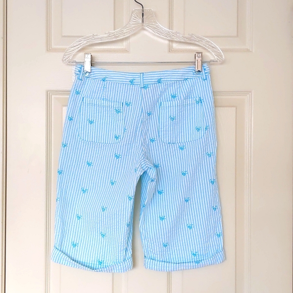 NWOT. 100% Cotton Seersucker Fabric Cropped Pants w/embroidered hearts & stripes - Picture 2 of 5